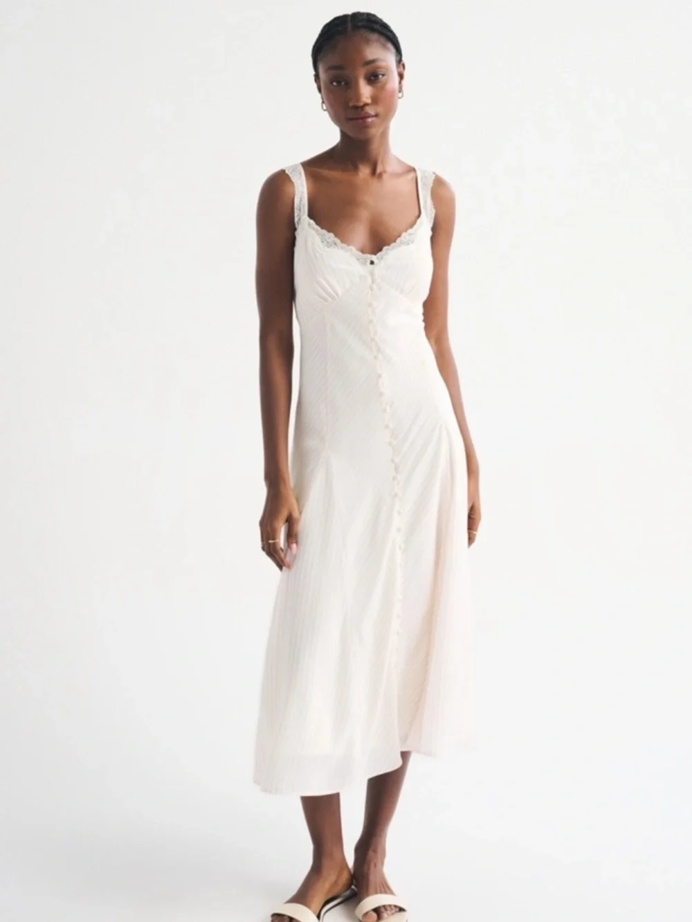 NWT Abercrombie & Fitch Cream Lace-Trim Button-Front Maxi Dress